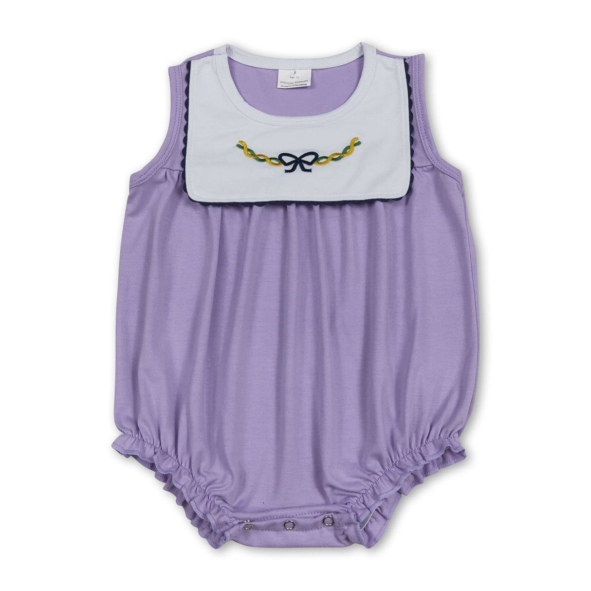 purple bows sleeveless baby girl Mardi Gras romper