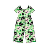 black smile green lucky leaves kids girls jumpsuit