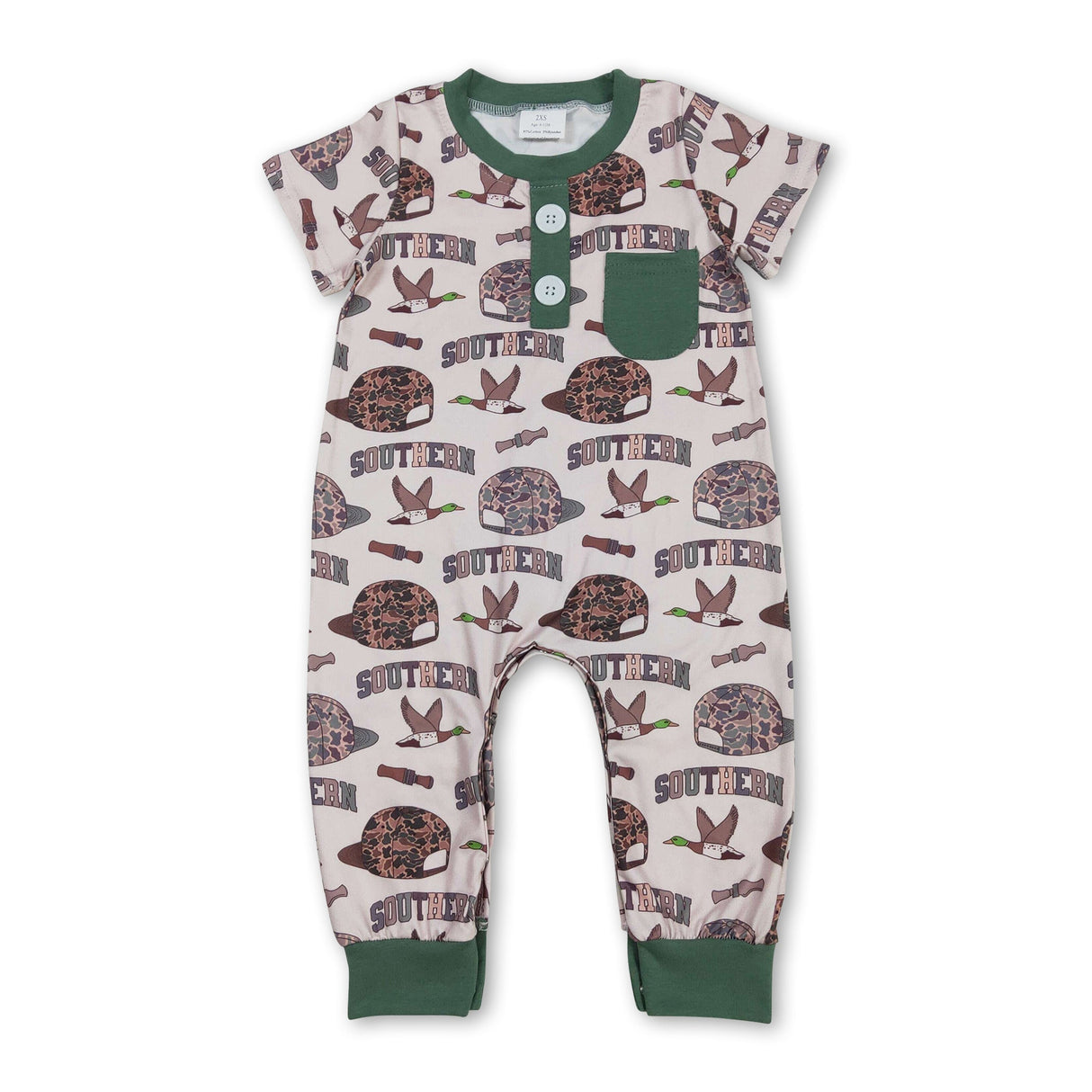 Short sleeves duck call camo hat baby boy romper