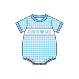 blue jesus love me baby short sleeve romper