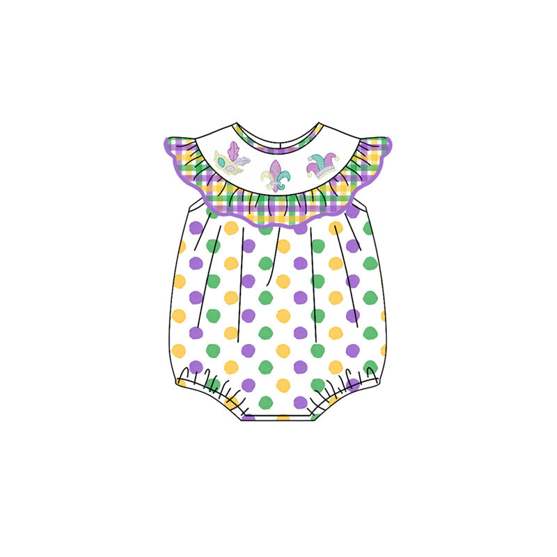 purple yellow green polka baby short sleeve romper
