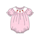 short sleeves pink bows red crab  girl romper