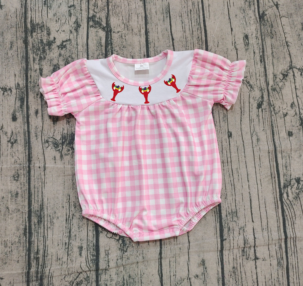 short sleeves pink bows red crab  girl romper