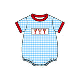 short sleeves blue bows red crab  boy romper