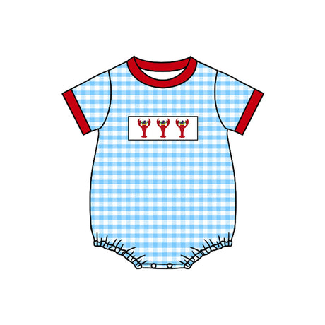 short sleeves blue bows red crab  boy romper
