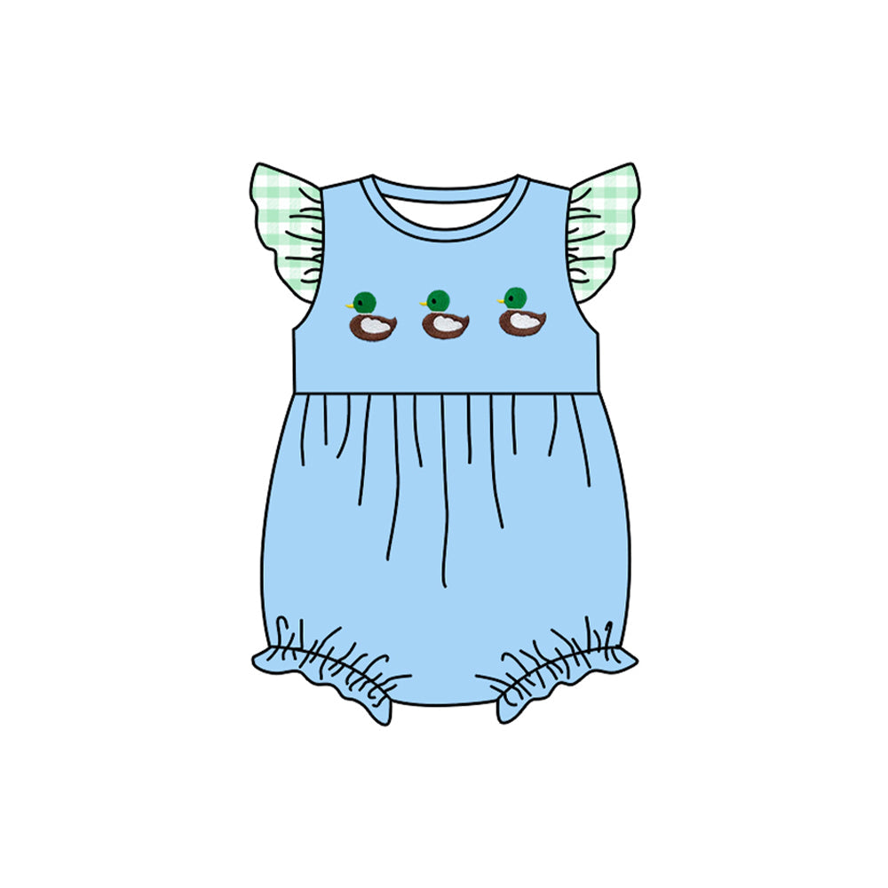 blue duck embroidery baby girl romper