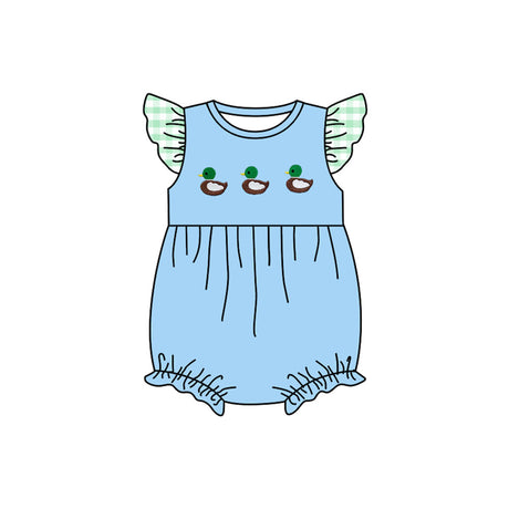 blue duck embroidery baby girl romper