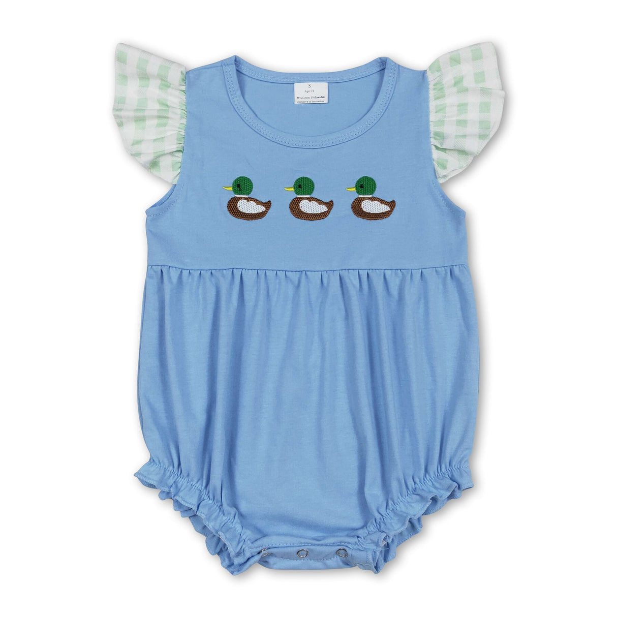 Light blue duck embroidery baby girl summer romper