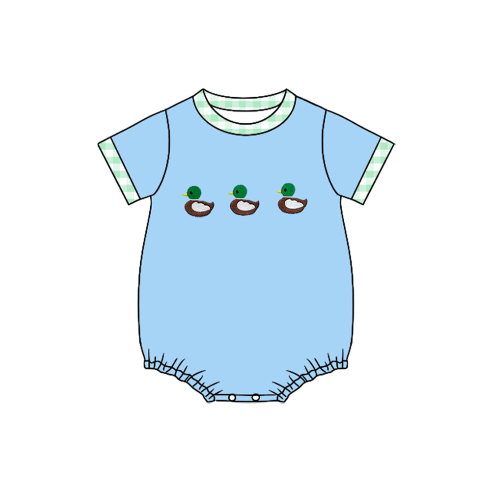 blue duck embroidery baby girl short  romper