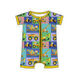 tractor embroidery baby girl short  romper