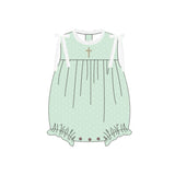 green polka cross embroidery baby girl short  romper