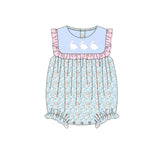 blue flowers easter rabbit baby girl short romper