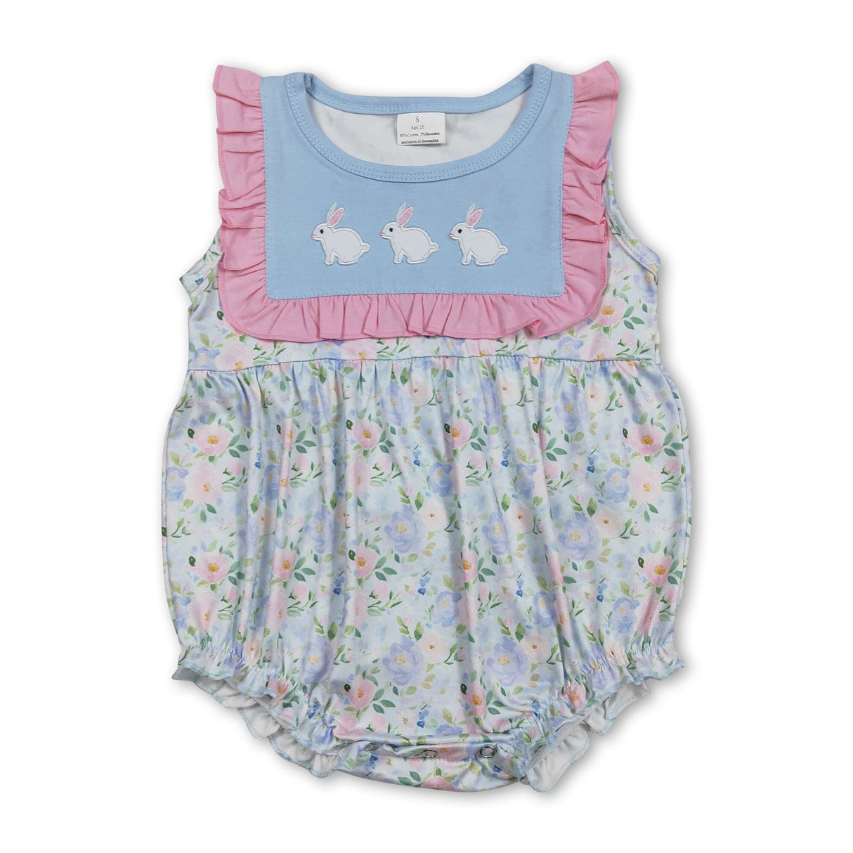 Sleeveless flowers Easter rabbit embroidery baby girl short romper