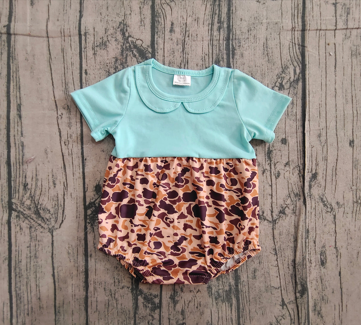 green brown leopard short boy romper