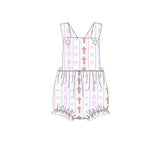 pink bows print baby girl overall romper