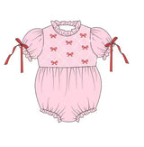 red bows print baby girl pink romper
