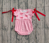 red bows print baby girl pink romper