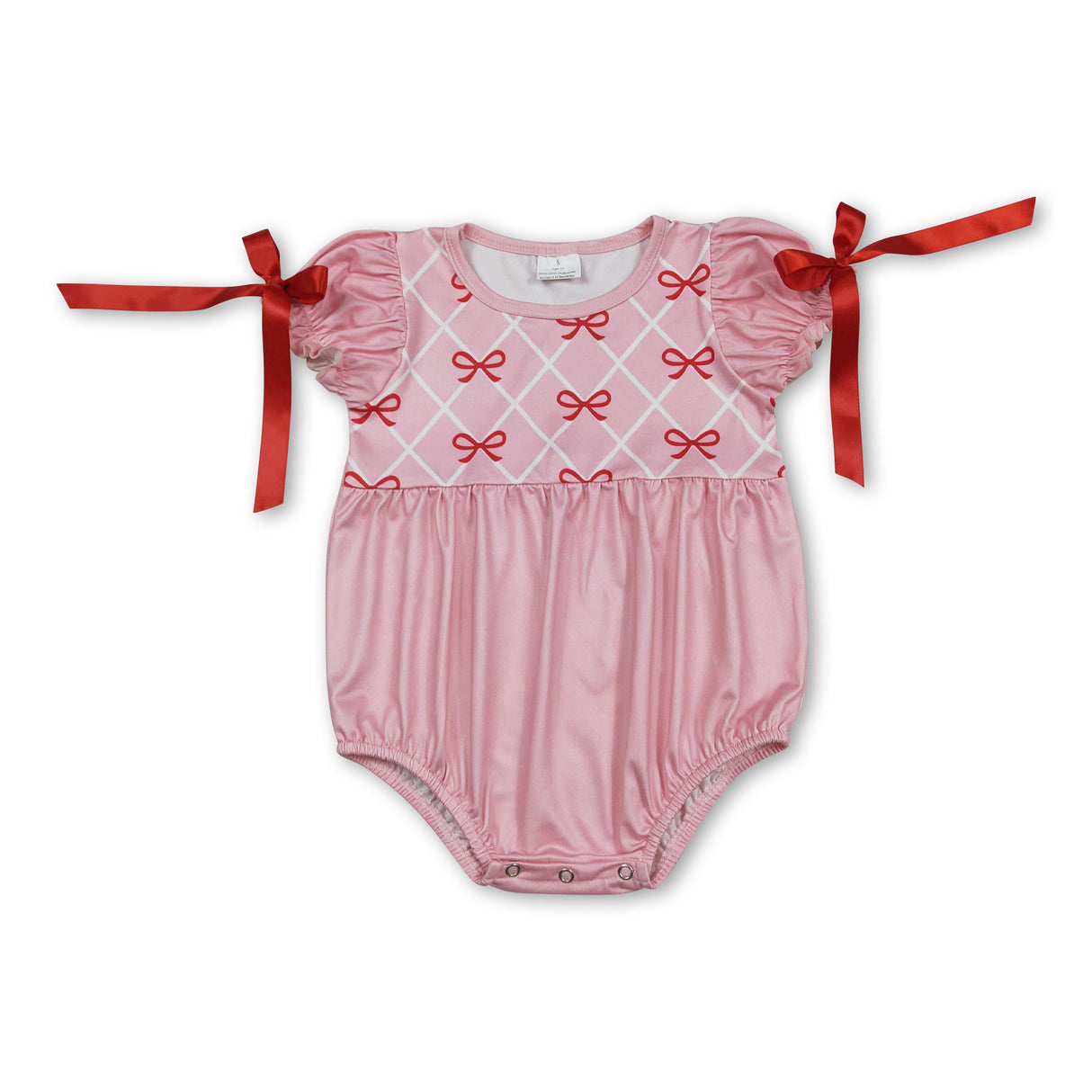 red bows print baby girl pink romper
