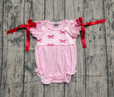 red bows print baby girl pink romper