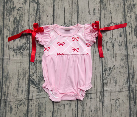 red bows print baby girl pink romper
