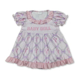 Short sleeves baby doll lavender bow girls romper