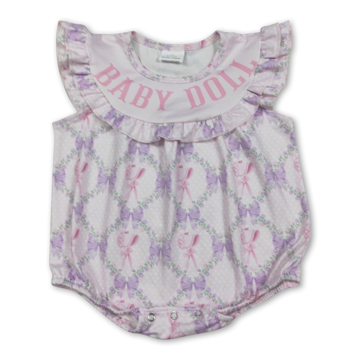 Flutter sleeves baby doll lavender bow girls romper