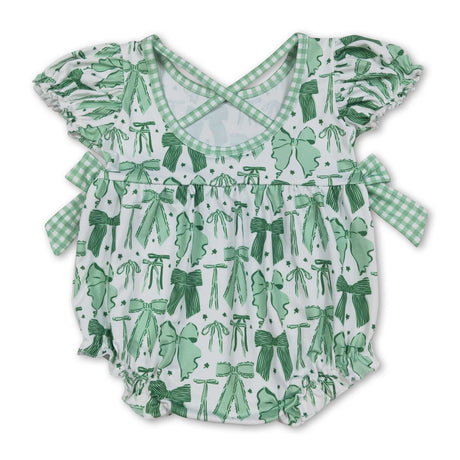 Short sleeves green bow girls St Patrick's romper