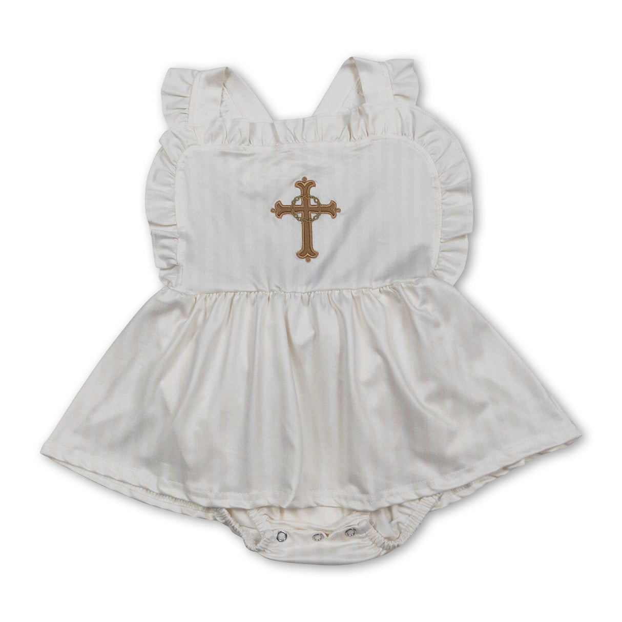 Ruffle stripe cross baby girls Easter romper