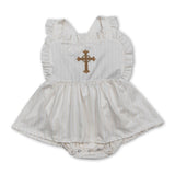 Ruffle stripe cross baby girls Easter romper