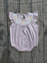 Pink plaid flutter sleeves dog bow smocked baby girls romper