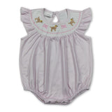 Pink plaid flutter sleeves dog bow smocked baby girls romper
