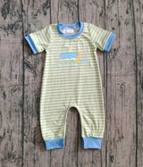 Short sleeves stripe fishing embroidery baby boy romper