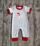 Red short sleeves stripe dog baseball baby boy romper