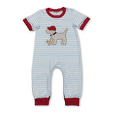Red short sleeves stripe dog baseball baby boy romper