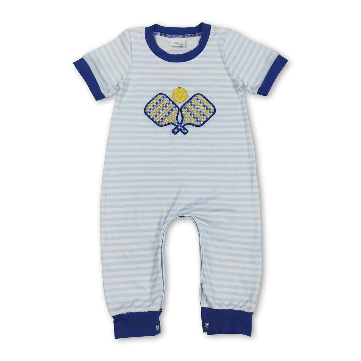 Blue short sleeves stripe pickleball baby boy romper