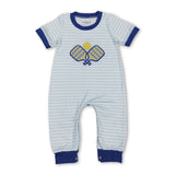 Blue short sleeves stripe pickleball baby boy romper