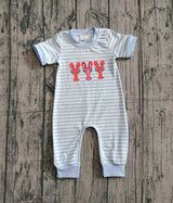 Short sleeves stripe crawfish baby boy romper