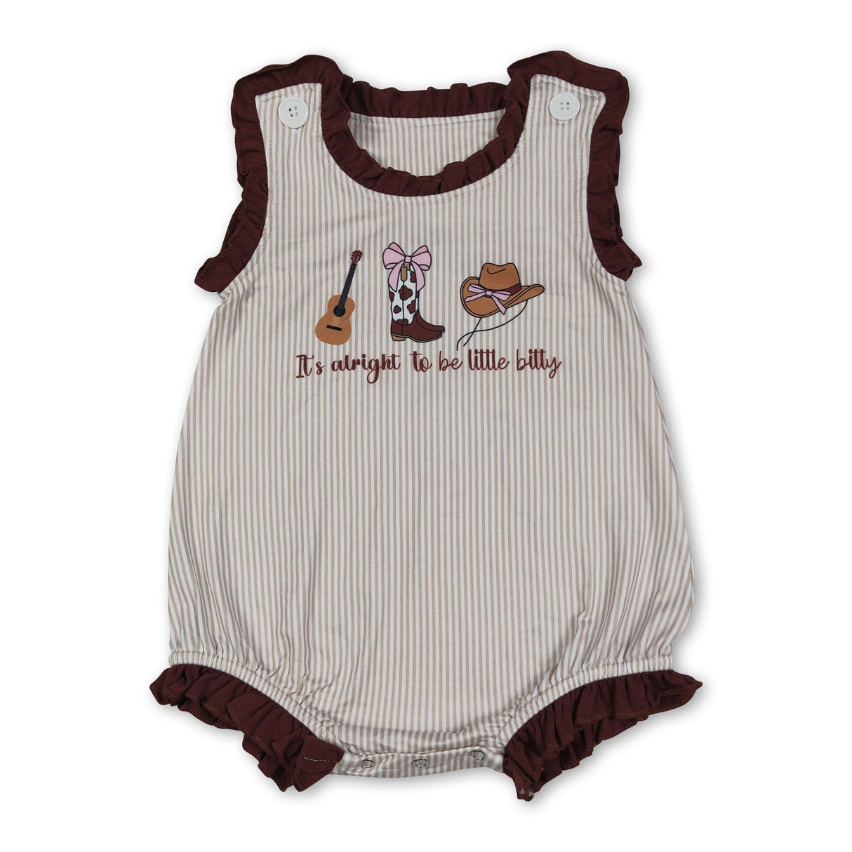 Ruffle stripe it's alright to be little bitty western baby romper