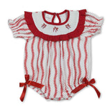 Short sleeves baseball bow smocked baby girl romper