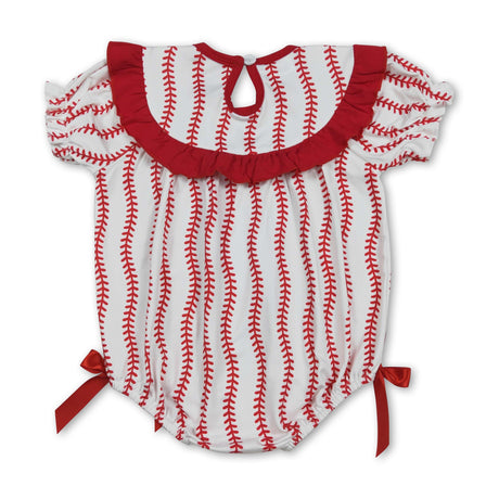 Short sleeves baseball bow smocked baby girl romper