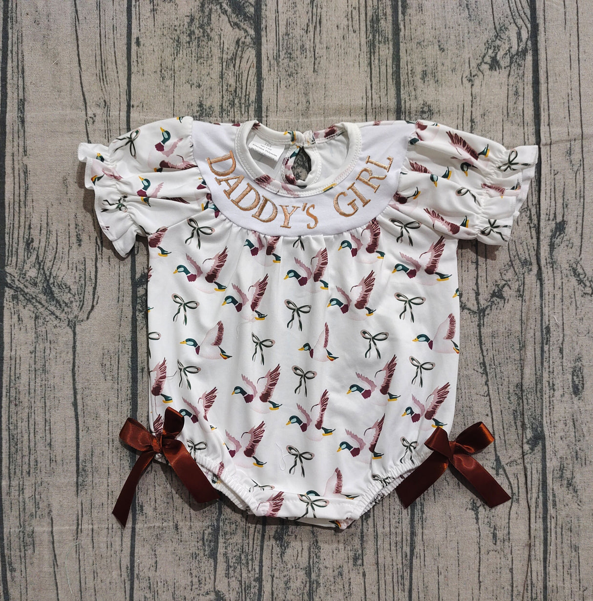 Short sleeves daddy's girl duck bow baby girl romper