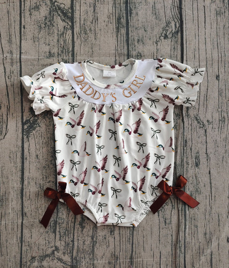 Short sleeves daddy's girl duck bow baby girl romper