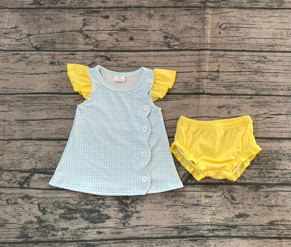 Flutter sleeves plaid tunic yellow bummies baby girls set