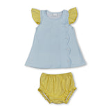 Flutter sleeves plaid tunic yellow bummies baby girls set