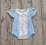 Light blue short sleeves rabbit baby girls Easter romper