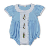 Light blue short sleeves rabbit baby girls Easter romper