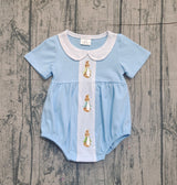 Light blue short sleeves rabbit baby boys Easter romper