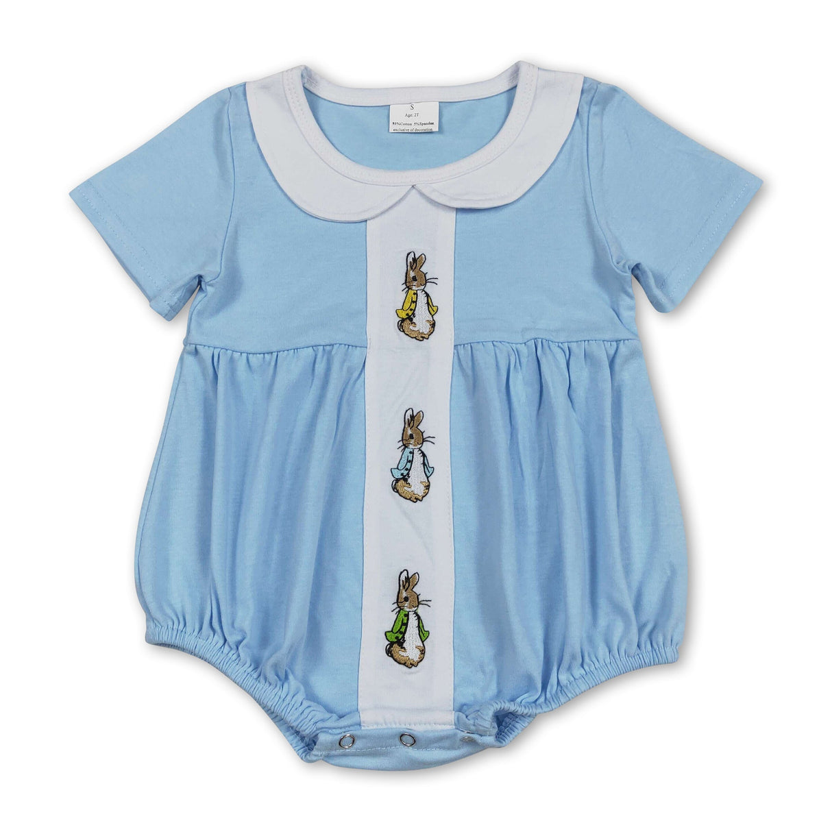 Light blue short sleeves rabbit baby boys Easter romper