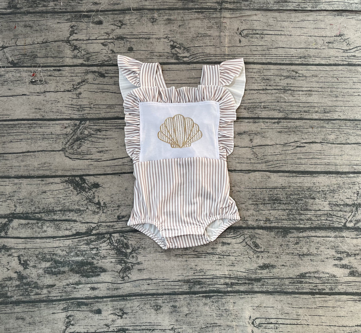 Stripe flutter sleeves shell baby girls romper