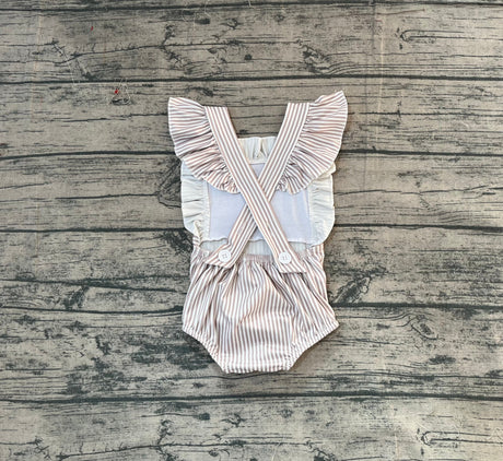 Stripe flutter sleeves shell baby girls romper
